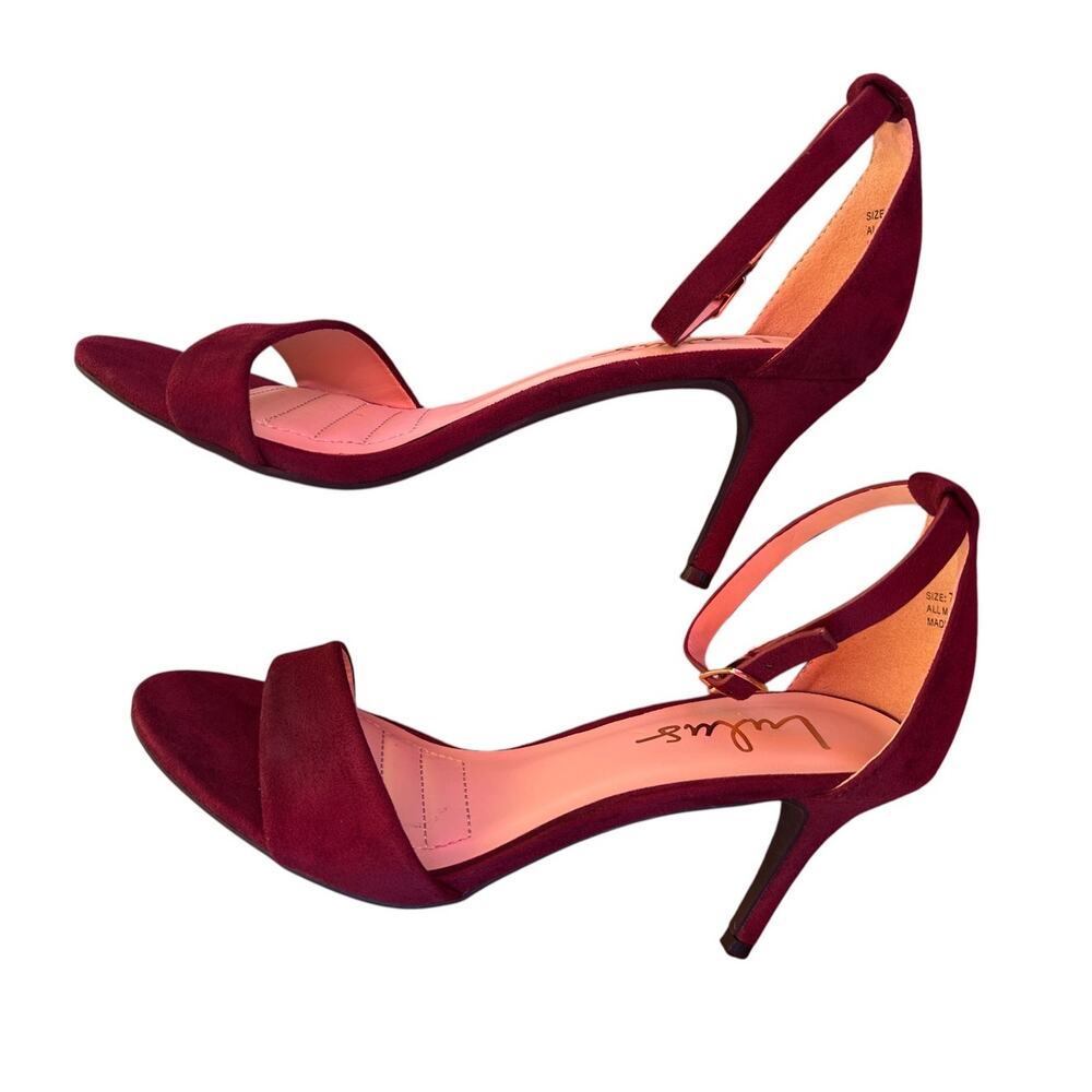 Lulus Burgundy Faux Suede Ankle Strap Heels size 7.5